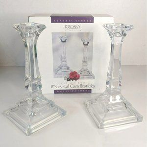 St. George Toscany Classic 8" Crystal Candlesticks Newport 24% Fine Lead Crystal